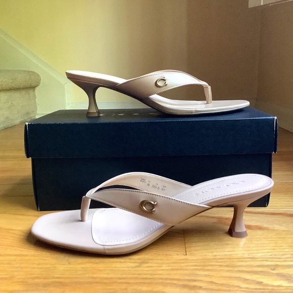 Coach Audree Leather Kitten Heel Thong Sandal Beechwood SZ 9 - Picture 1 of 16